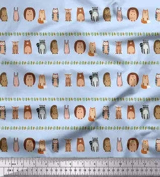 Синяя японская креп-сатиновая ткань Soimoi с принтом животных и листьев в этническом стиле, 42 дюйма по метрам 42 Inch Wide - Cotton Voile синий