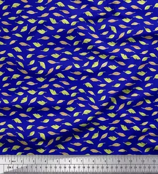 Синяя японская креп-сатиновая ткань Soimoi с принтом в виде листьев ясеня 1 метр 42 дюйма 42 Inch Wide - Poly Crepe синий