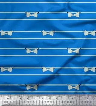 Синяя японская креп-сатиновая ткань Soimoi с принтом в виде бантов и полосок, ткань для рукоделия шириной 42 дюйма по метрам 42 Inch Wide - Poly Crepe синий