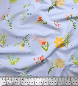 Синяя японская креп-сатиновая ткань Soimoi с художественным принтом в виде листьев и цветочного принта, ткань для рукоделия шириной 42 дюйма по метрам 42 Inch Wide - Cotton Voile синий