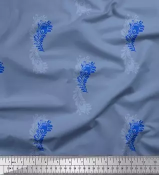 Синяя японская креп-сатиновая ткань Soimoi с художественным принтом из перьев, ткань для рукоделия шириной 42 дюйма по метрам 42 Inch Wide - Japan Crepe Satin синий