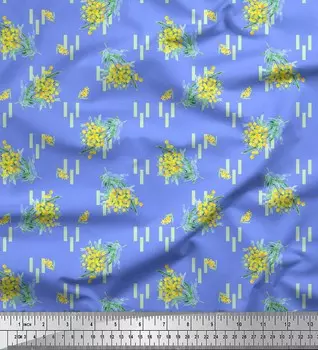 Синяя японская креп-сатиновая ткань Soimoi с листьями и акацией Dealbata с цветочным принтом, 42 дюйма на метр 42 Inch Wide - Cotton Voile синий