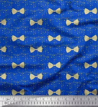 Синяя японская креп-сатиновая ткань Soimoi с принтом в горошек и бантами Ткань для рукоделия шириной 42 дюйма по метрам 42 Inch Wide - Poly Crepe синий