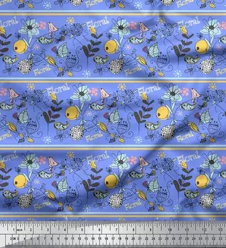 Синяя японская креп-сатиновая ткань Soimoi с художественным принтом в виде листьев и георгина, 42 дюйма по метрам 42 Inch Wide - Cotton Voile синий