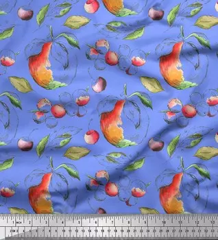 Синяя японская креп-сатиновая ткань Soimoi с принтом ягод и фруктов, 42 дюйма по метрам 42 Inch Wide - Poly Crepe синий