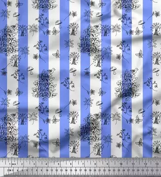 Синяя японская креп-сатиновая ткань Soimoi с текстом и рисунком в полоску дерева, ткань с принтом, 42 дюйма 42 Inch Wide - Poly Crepe синий