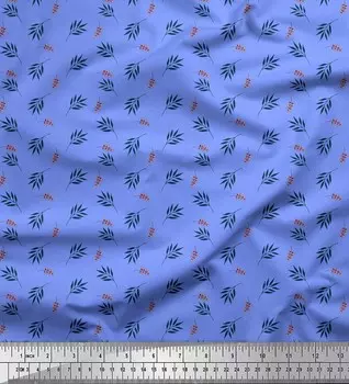 Синяя японская креп-сатиновая ткань Soimoi синего цвета с принтом ягод и листьев ясеня, ткань по метрам, 42 дюйма 42 Inch Wide - Poly Crepe синий