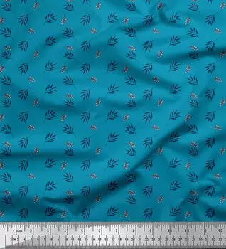 Синяя японская креп-сатиновая ткань Soimoi синего цвета с принтом ягод и листьев ясеня, ткань по метрам, 42 дюйма 42 Inch Wide - Poly Crepe синий