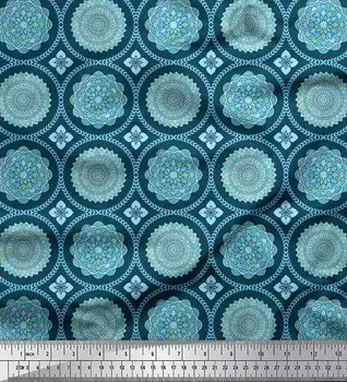 Синяя японская креп-сатиновая ткань Soimoi, синяя ткань с принтом мандалы, 42 дюйма по метрам 42 Inch Wide - Poly Crepe синий