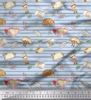 Синяя японская креп-сатиновая ткань Soimoi, тако и полосатая декоративная ткань с принтом, метр 42 дюйма 42 Inch Wide - Poly Crepe синий