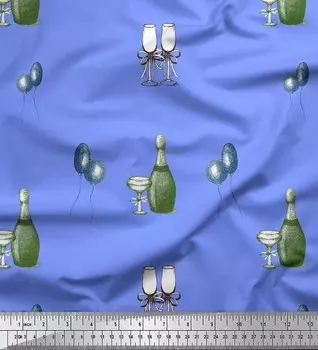 Синяя японская креп-сатиновая ткань Soimoi, ткань с принтом для бутылок и бокалов для вина, 42 дюйма по метрам 42 Inch Wide - Cotton Voile синий