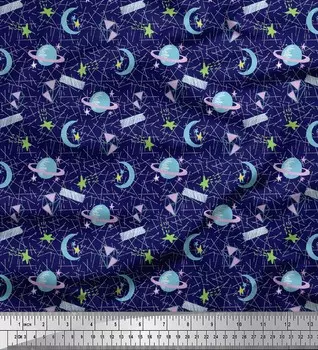 Синяя японская креп-сатиновая ткань Soimoi, ткань с принтом Луны и звезд и галактик, размер 42 дюйма по метрам 42 Inch Wide - Cotton Voile синий