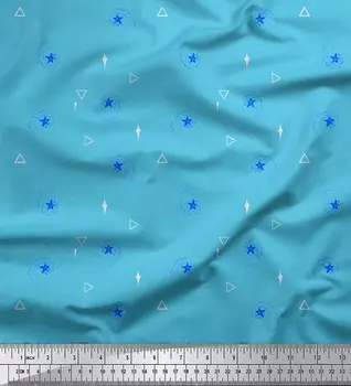 Синяя японская креп-сатиновая ткань Soimoi, ткань с треугольным и звездным принтом, 1 метр, 42 дюйма 42 Inch Wide - Poly Crepe синий