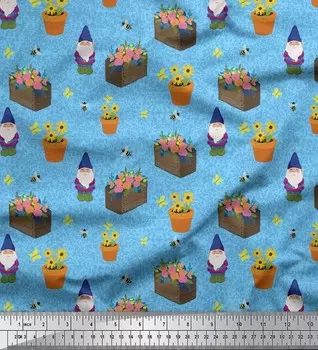 Синяя японская креп-сатиновая ткань Soimoi, ткань для рукоделия с принтом «Горшок, букет цветов и Санта-Рождество», 42 дюйма, по метрам 42 Inch Wide - Poly Crepe зелёный