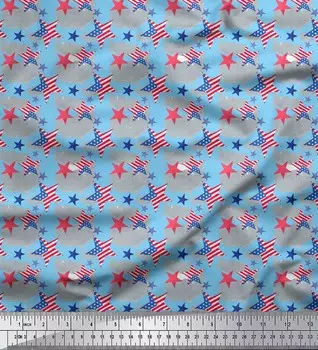 Синяя японская креп-сатиновая ткань Soimoi, ткань с принтом флага и звезды США, 1 метр 42 дюйма 42 Inch Wide - Poly Crepe синий