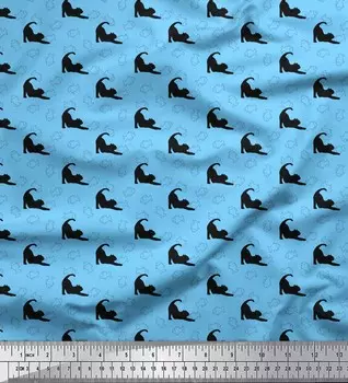 Синяя японская креп-сатиновая ткань Soimoi, ткань с принтом рыб и кошек, животных, 42 дюйма по метрам 42 Inch Wide - Poly Crepe синий
