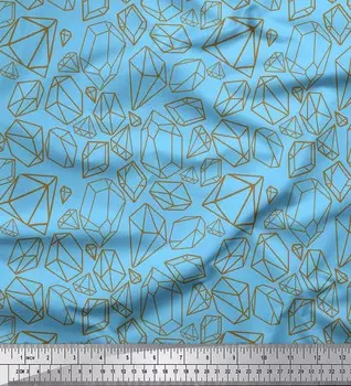 Синяя японская креп-сатиновая ткань Soimoi, ткань с геометрическим принтом из камней и бриллиантов, 42 дюйма по метрам 42 Inch Wide - Cotton Voile синий