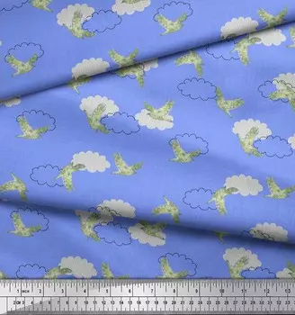 Синяя японская креп-сатиновая ткань Soimoi, ткань с облачным и акварельным принтом птиц, 42 дюйма на метр 42 Inch Wide - Poly Crepe синий