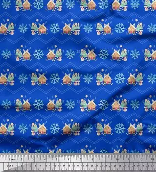 Синяя японская креп-сатиновая ткань Soimoi, ткань с рождественским принтом снеговика и снежинки, 42 дюйма на метр 42 Inch Wide - Poly Crepe серый