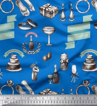 Синяя японская креп-сатиновая ткань Soimoi, ткань с принтом для свадебных приглашений и вечеринок, 42 дюйма по метрам 42 Inch Wide - Poly Crepe синий