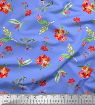 Синяя японская креп-сатиновая ткань Soimoi, ткань с цветочным принтом в виде листьев и тюльпанов, 1 метр 42 дюйма 42 Inch Wide - Cotton Voile лаванда синий