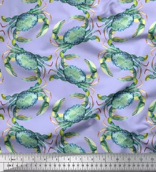 Синяя японская креп-сатиновая ткань Soimoi, ткань с принтом краба и океана, 42 дюйма по метрам 42 Inch Wide - Poly Crepe жёлтый