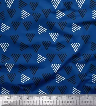 Синяя японская креп-сатиновая ткань Soimoi, ткань с треугольным блочным принтом, 42 дюйма в ярдах 42 Inch Wide - Poly Crepe коричневый