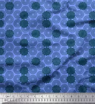 Синяя японская креп-сатиновая ткань Soimoi, ткань с геометрическим принтом мандалы, 42 дюйма по метрам 42 Inch Wide - Poly Crepe зелёный