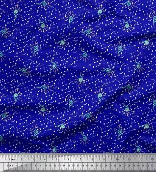 Синяя японская креп-сатиновая ткань Soimoi, ткань с принтом в виде спирали и точек, 1 метр, 42 дюйма 42 Inch Wide - Poly Crepe синий