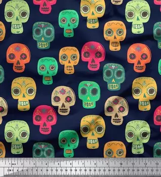 Синяя японская креп-сатиновая ткань Soimoi, ткань с принтом в виде черепа, 1 метр 42 дюйма 42 Inch Wide - Poly Crepe синий
