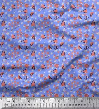 Синяя японская креп-сатиновая ткань Soimoi, ткань с геометрическим принтом в виде кругов и треугольников, 42 дюйма по метрам 42 Inch Wide - Poly Crepe синий