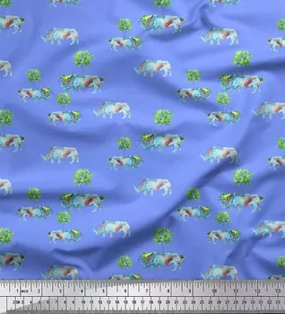 Синяя японская креп-сатиновая ткань Soimoi, ткань с принтом дерева и носорога, 42 дюйма по метрам 42 Inch Wide - Cotton Voile синий