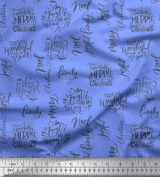 Синяя японская креп-сатиновая ткань Soimoi, ткань с рождественским текстовым принтом, 1 метр, 42 дюйма 42 Inch Wide - Poly Crepe синий