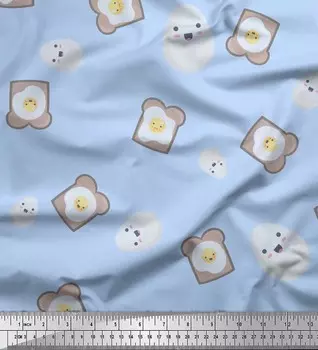 Синяя японская креп-сатиновая ткань Soimoi, ткань с принтом яиц и хлеба-сэндвича, еда, 42 дюйма по метрам 42 Inch Wide - Poly Crepe зелёный