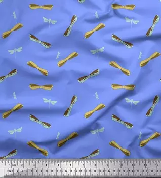 Синяя японская креп-сатиновая ткань Soimoi, ткань с принтом насекомых и бантом и стрекозой, 42 дюйма по метрам 42 Inch Wide - Cotton Voile синий