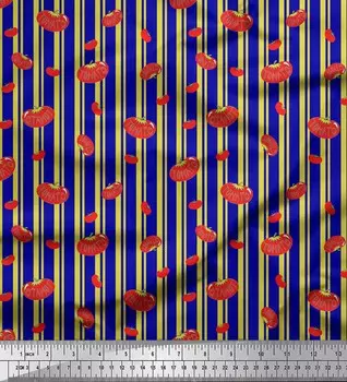 Синяя японская креп-сатиновая ткань Soimoi в полоску и с томатно-овощным принтом, 42 дюйма по метрам 42 Inch Wide - Cotton Voile синий