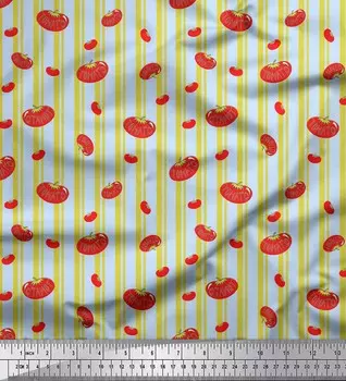 Синяя японская креп-сатиновая ткань Soimoi в полоску и с томатно-овощным принтом, 42 дюйма по метрам 42 Inch Wide - Cotton Voile синий