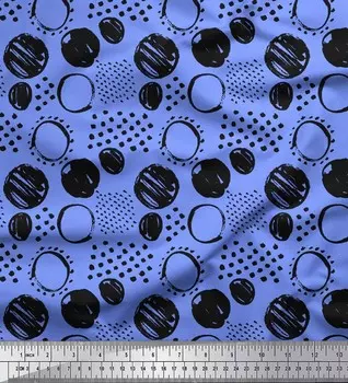 Синяя японская креп-сатиновая ткань Soimoi в горошек и круг с геометрическим принтом, 42 дюйма по метрам 42 Inch Wide - Cotton Voile синий