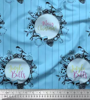 Синяя японская креп-сатиновая ткань Soimoi в полоску, конфеты и безделушки с рождественским принтом, 42 дюйма по метрам 42 Inch Wide - Poly Crepe коричневый