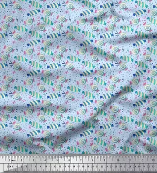 Синяя японская креп-сатиновая ткань Soimoi в горошек и конфеты с пищевым принтом, 42 дюйма по метрам 42 Inch Wide - Poly Crepe синий