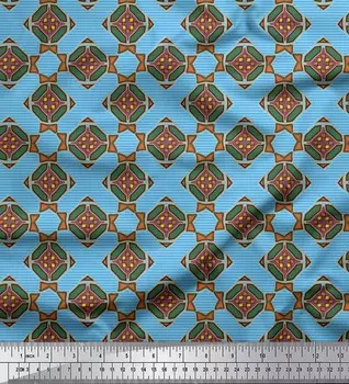 Синяя японская креп-сатиновая ткань Soimoi в полоску и с ромбовидным геометрическим принтом, 42 дюйма по метрам 42 Inch Wide - Poly Crepe синий