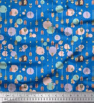 Синяя японская креп-сатиновая ткань Soimoi в горошек и стрелка с этническим принтом, 42 дюйма по метрам 42 Inch Wide - Poly Crepe зелёный