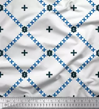 Синяя японская креп-сатиновая ткань Soimoi в клетку и декоративная ткань Jamdani с принтом, метр 42 дюйма 42 Inch Wide - Poly Crepe синий