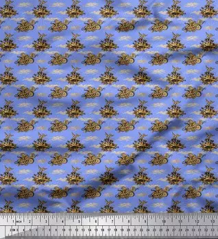 Синяя японская креп-сатиновая ткань Soimoi, винтажная ткань с принтом Bird & Arrow, 42 дюйма по метрам 42 Inch Wide - Poly Crepe синий