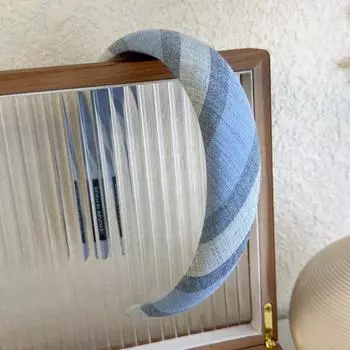 Синяя серия Клетчатые повязки на голову с бантом Губчатая широкая повязка для волос для женщин и девушек Сладкий обруч для волос Женские модные аксессуары для волос Ретро Новинка