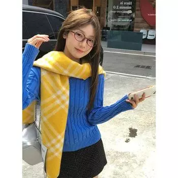 Синяя трикотажная рубашка с V-образным вырезом для женщин на осень и зиму, новый внутренний свитер с длинными рукавами, утягивающий и шикарный топ S