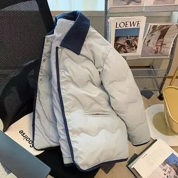 Синяя вельветовая стеганая хлопковая куртка с отворотами для женщин на осень и зиму, новая ленивая ветрозащитная куртка из корейского стеганого материала, толстая S синий