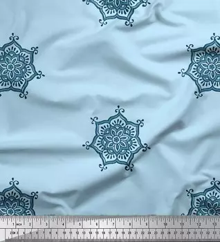 Синяя вискоза Soimoi Ткань для рукоделия с цветочным принтом мандалы в ярдах 42 дюйма 42 Inch Wide - Viscose Chiffon коричневый