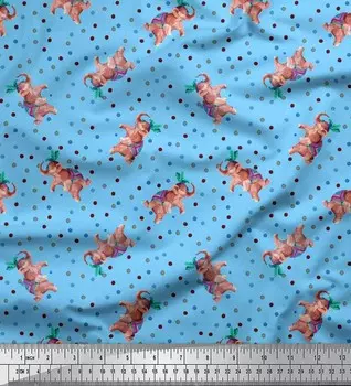 Синяя вискоза Soimoi Ткань с принтом в горошек и слоновьей тематикой в ярдах, 42 дюйма 42 Inch Wide - Cotton Cambric зелёный