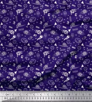 Синяя вискозная ткань Soimoi с геометрическим знаком | Ткань со спортивным принтом в виде флага и футбола, 42 дюйма 42 Inch Wide - Cotton Voile темно-синий